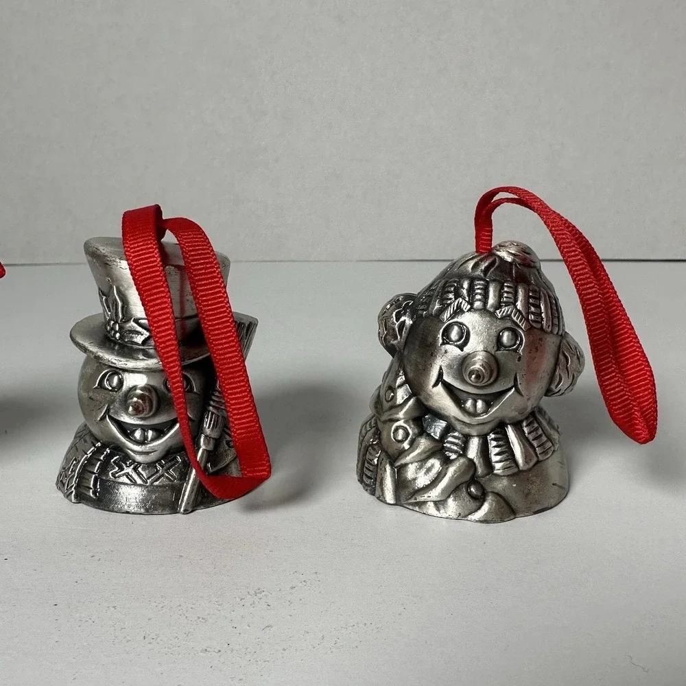 Vintage 1995 Home For The Holidays Snowman‎ Bell Ornaments Set of 3 Silver